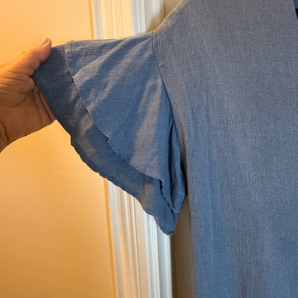 KARLIE Slate Blue Ruffle Sleeve Mini Dress Lined USADress Vintage Sheath - Picture 2 of 6